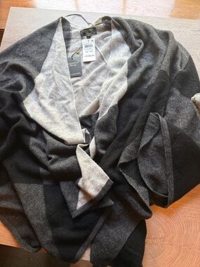 Charter Club White + Warren Black and Gray Cashmere Wrap